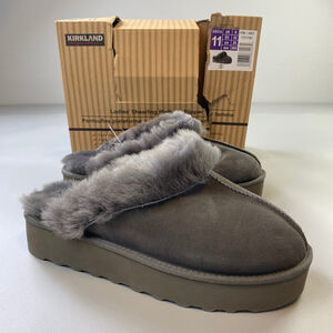 Women's Kirkland Signature Gray Shearling Platform Slippers Size 11